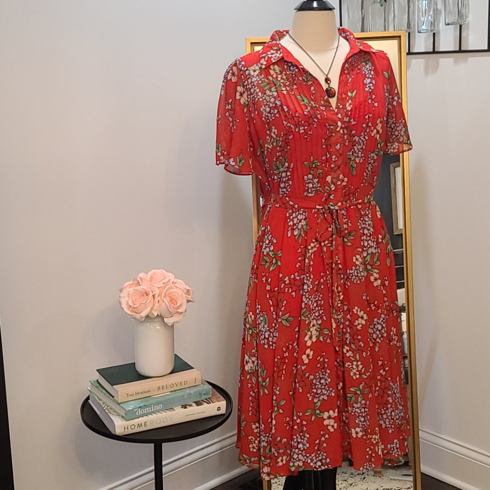 Red Nanette Lepore Midi Dress sz 8